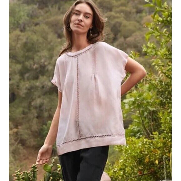 Johnny Was  Cielo Blouse Short Sleeve Blush Pink Silk Top Womens Large New‎ - Picture 3 of 7